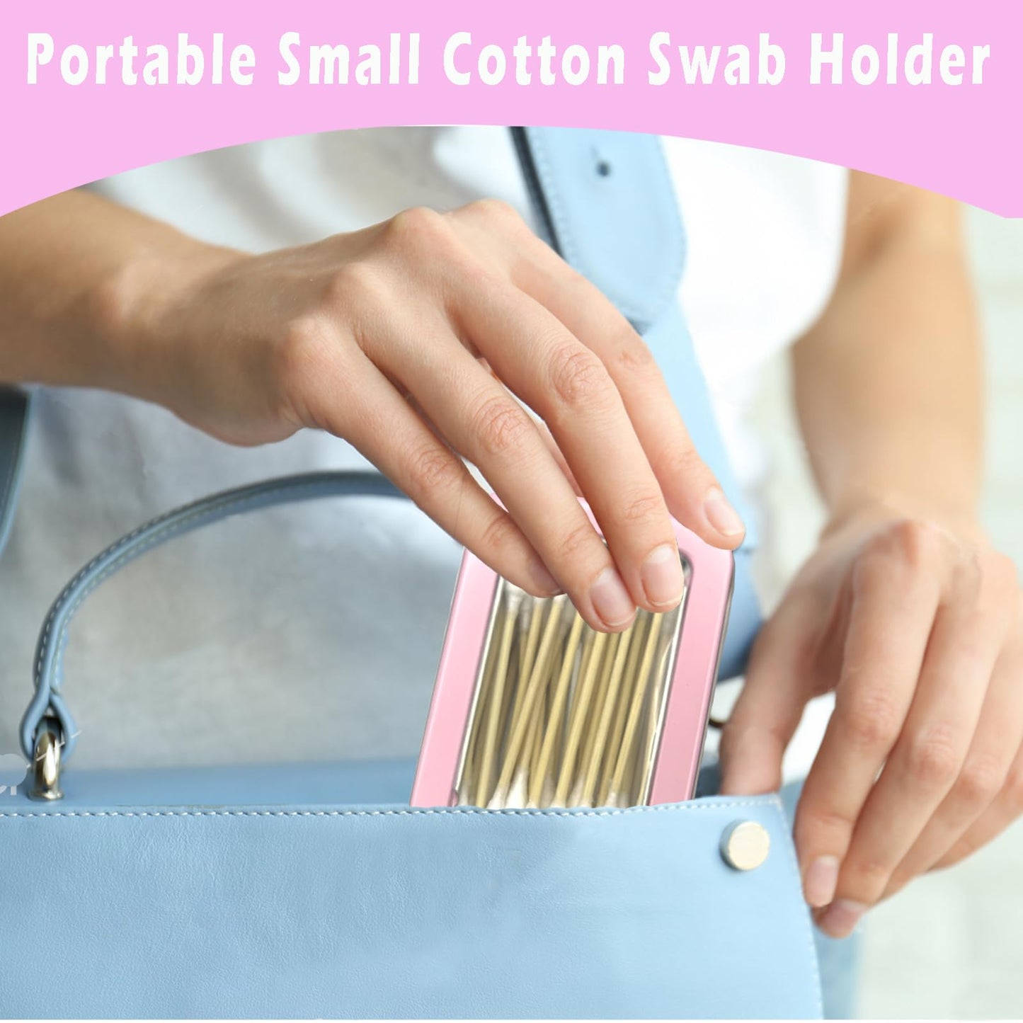 MatFirsmo Cotton Swab Holder for Travel, 2 Pcs Portable Small Dental Floss Holder Empty Metal Cotton Ball Holder, Travel Floss Picks Case with Dustproof Lid for Cotton Swabs Hair Ties Floss, Pink