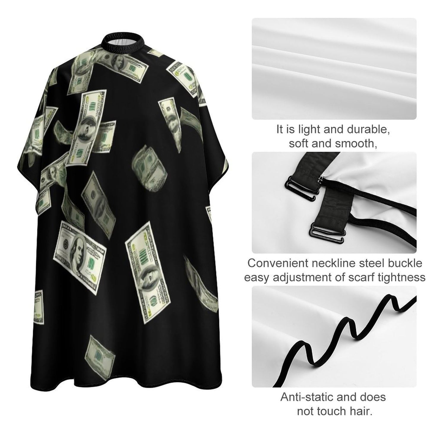Fashion Barber Cape Unisex Hair Cutting Cape with Adjustable Closure Falling Money American Bill Dollars