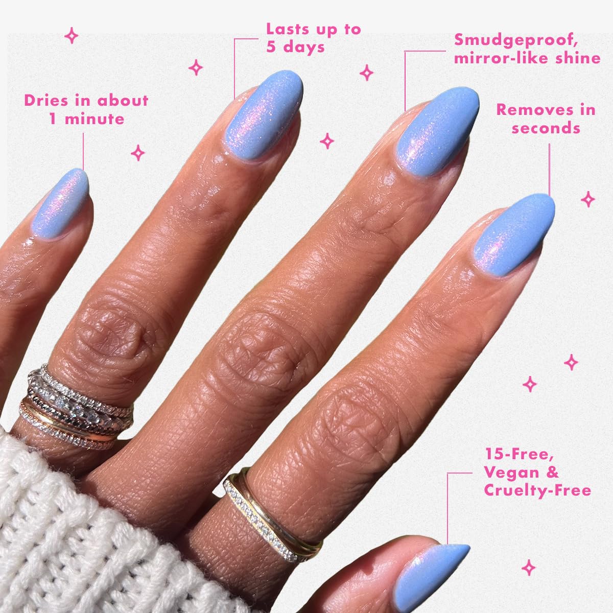 Olive & June Quick Dry Summer Nail Polish | Instant Fast-Drying Smudgeproof | 15-free Vegan Cruelty-Free | Lasts up to 5 Days | Salon-Quality Manicure Pedicure at Home | Charming Periwinkle Shimmer