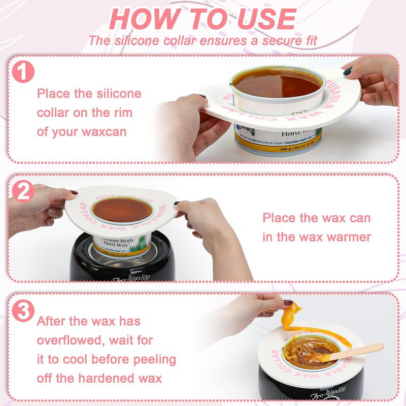 2 PCS Reusable Silicone Wax Collars Fits Most 14 Oz Wax Pot Liner Collar Clean Collars for Wax Warmer Waxing Protection Collars for Esthetician Hair Removal Women Wax Supplies(White)
