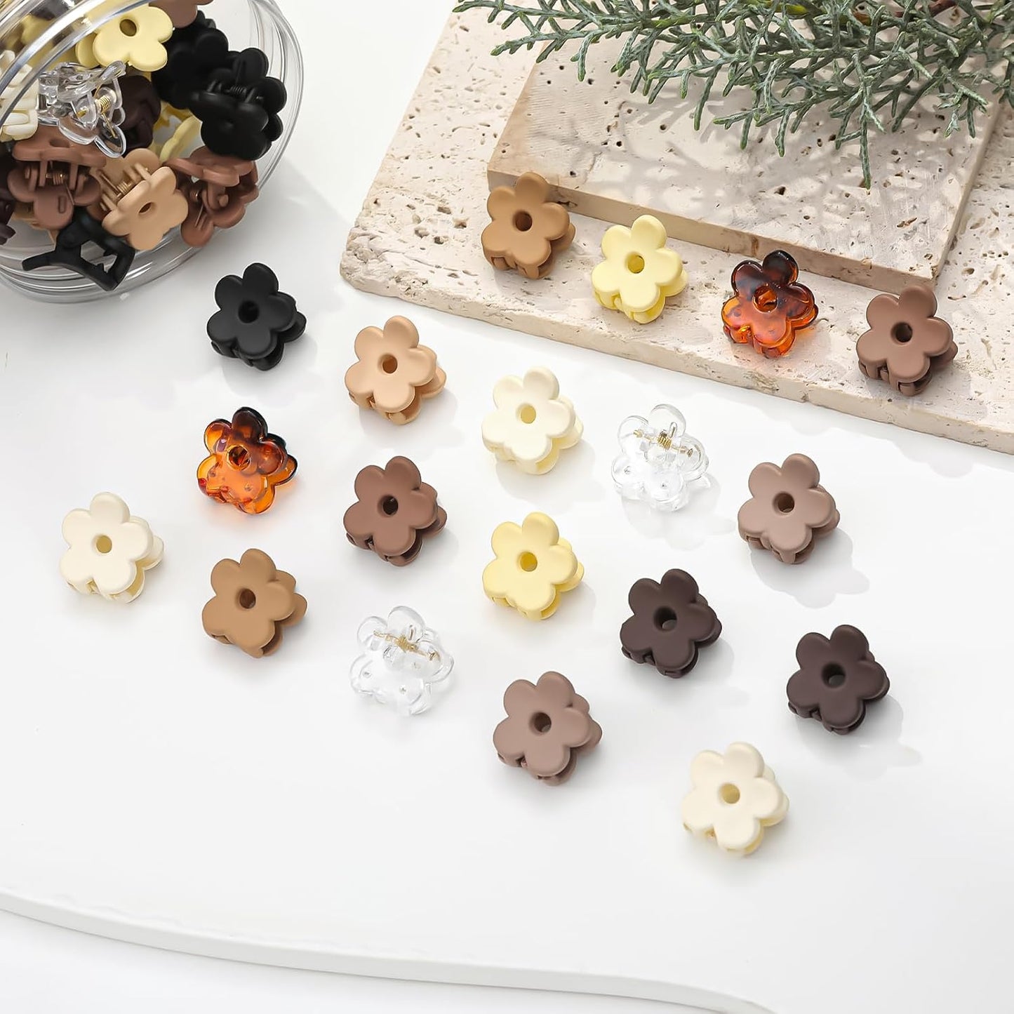 Small Flower Hair Clips - 100PCS Mini Claw Clips for Toddlers & Teens | Cute Neutral Colors