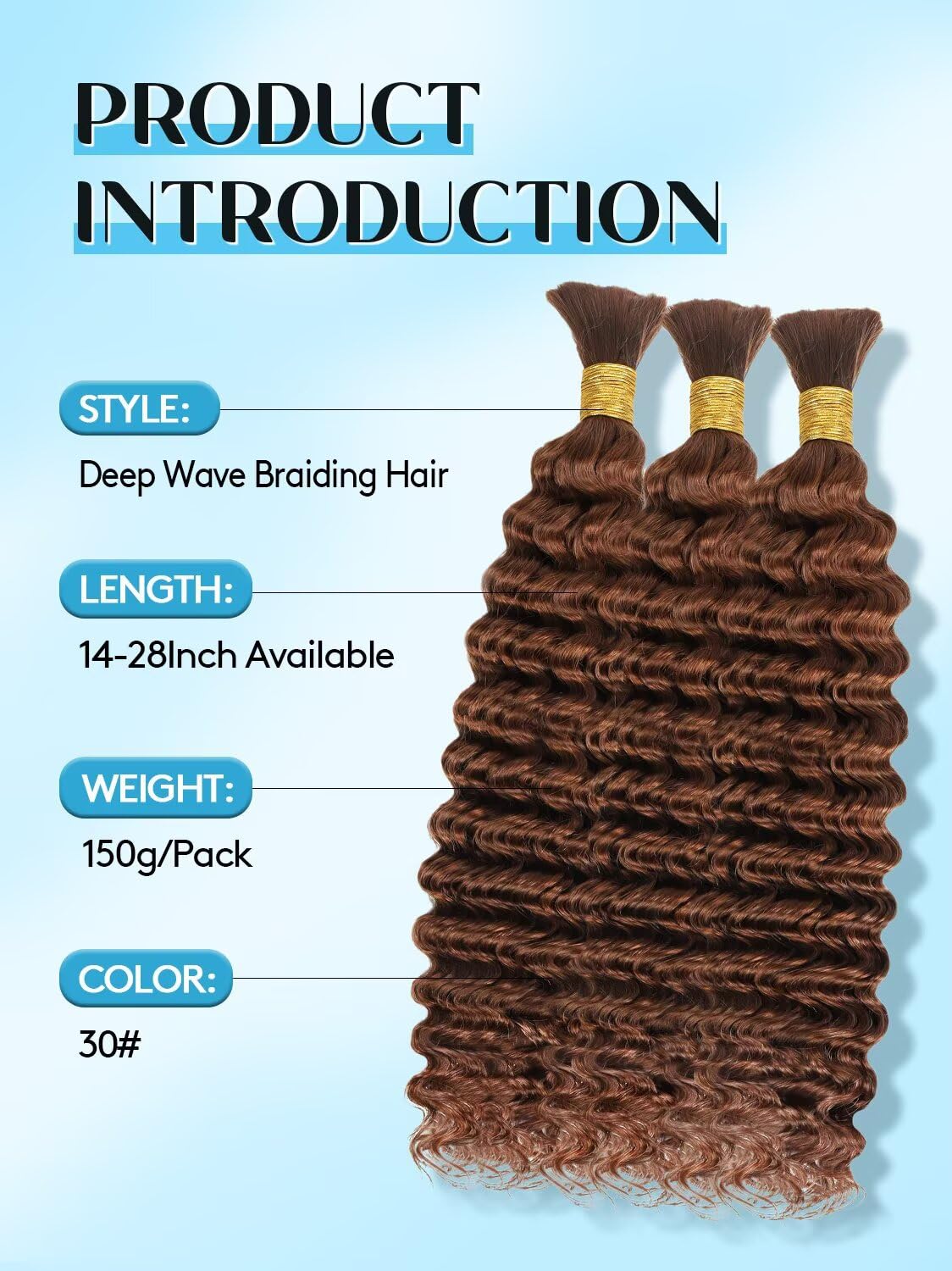 Unprocessed Human Hair for Braiding - #30 Auburn Curly Bulk Hair | 12A Grade, 20 Inch, 150g, 3 Bundles