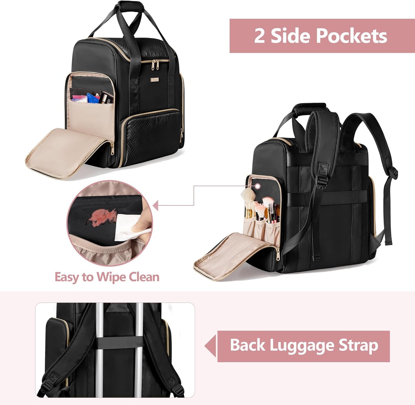 Large Makeup Backpack - Professional Double Layer Case with 3 Clear Bags & Brush Storage for Artists