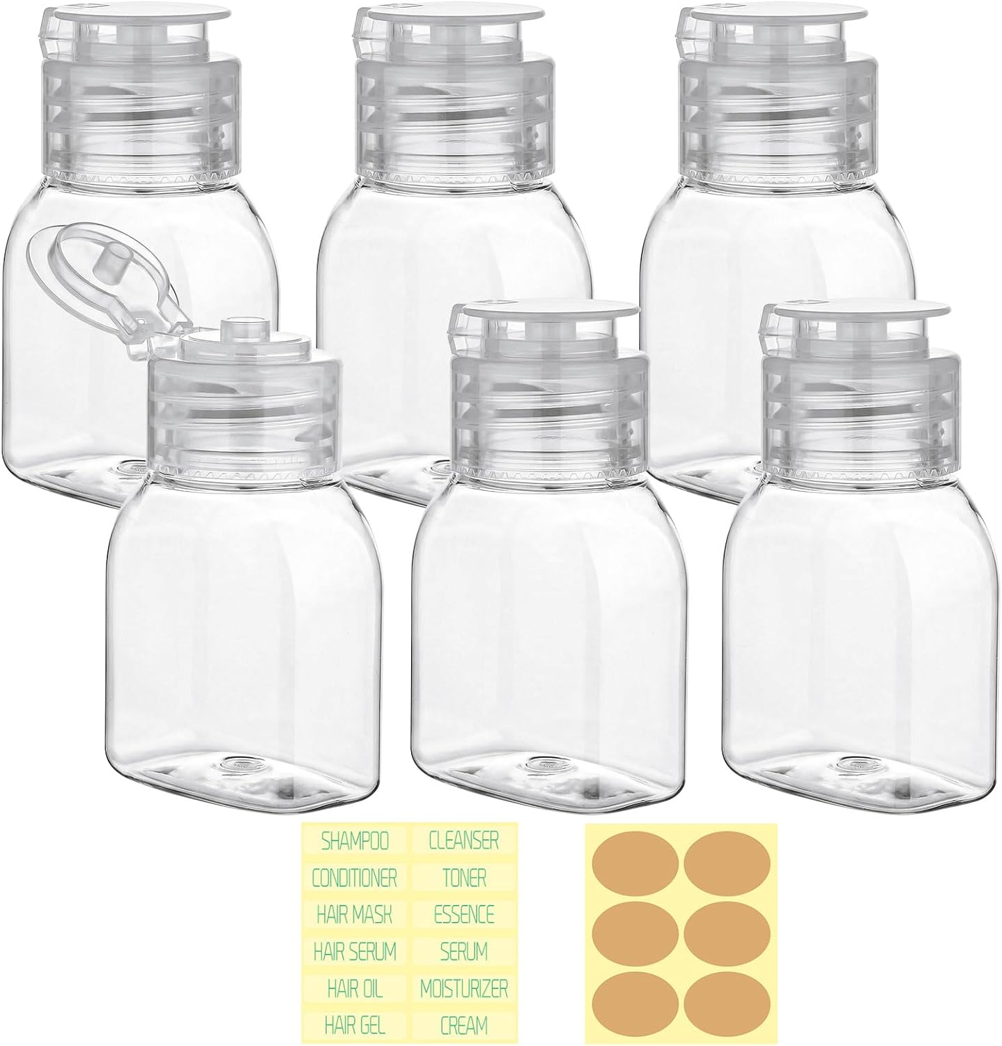 Travel Bottles for Toiletries - 6 Pack 2oz Leak Proof TSA Approved Squeeze Containers | Clear Wide Mouth for Shampoo & Conditioner