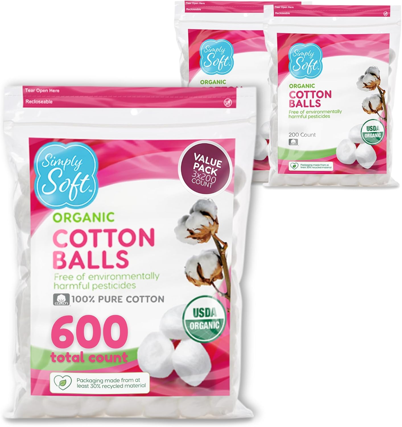 Premium Organic Cotton Balls - 600 Count | Hypoallergenic, Soft & Absorbent for Beauty & Skin Care