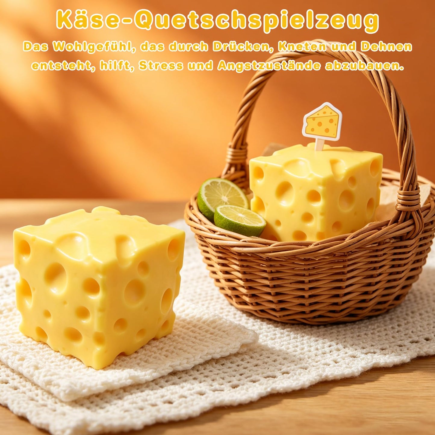 2Pcs Cheese Squishy (6cm),Cheese Block Squeeze Toy,Squishies Stress Relief Fidget Toy Suitable for Adult use in Offices and Homes