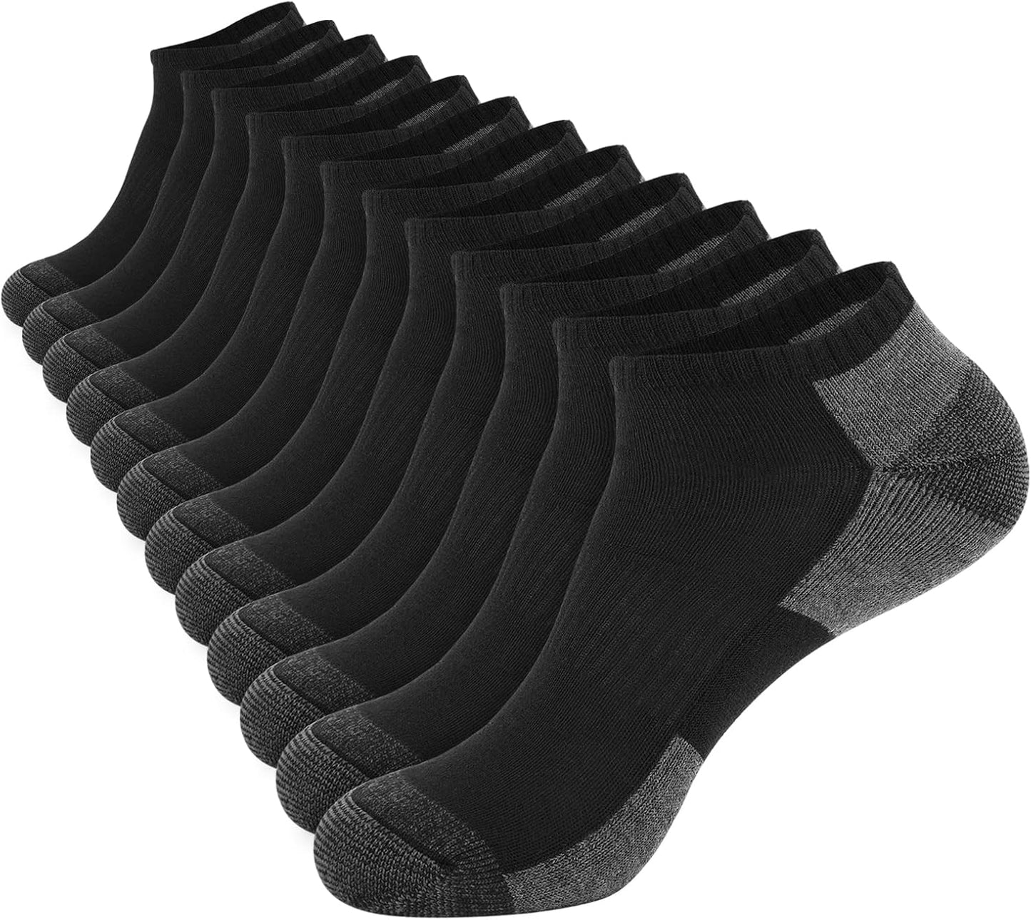 Men's Cushioned Ankle Socks - 12 Pack Low Cut Breathable Casual Socks | Fits Shoe Size 6-11