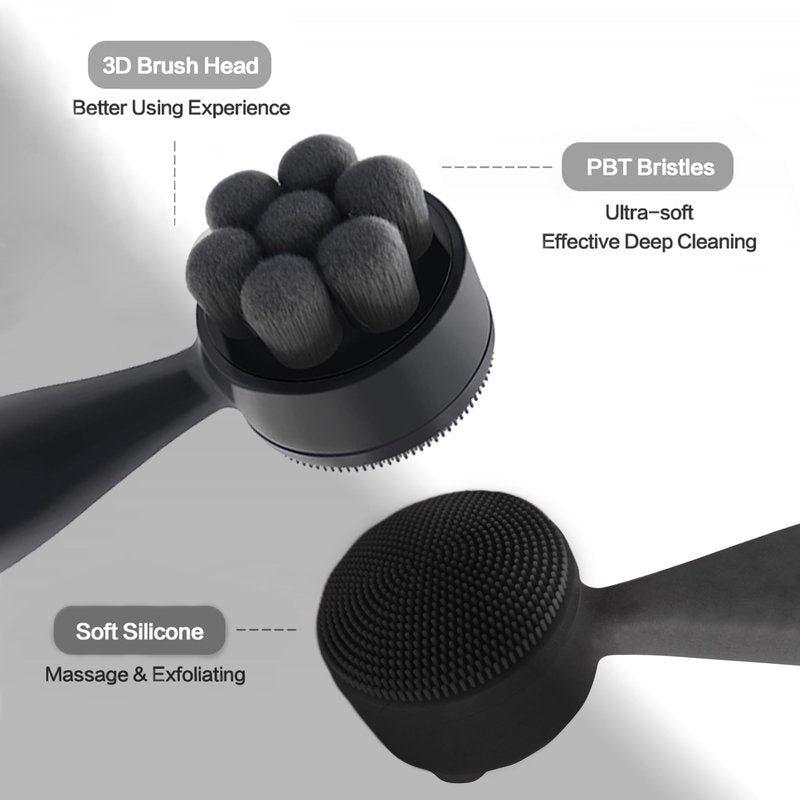 Double-Sided Face Cleaning Brush, Deep Cleansing Silicone Brush with Soft Bristles, Black