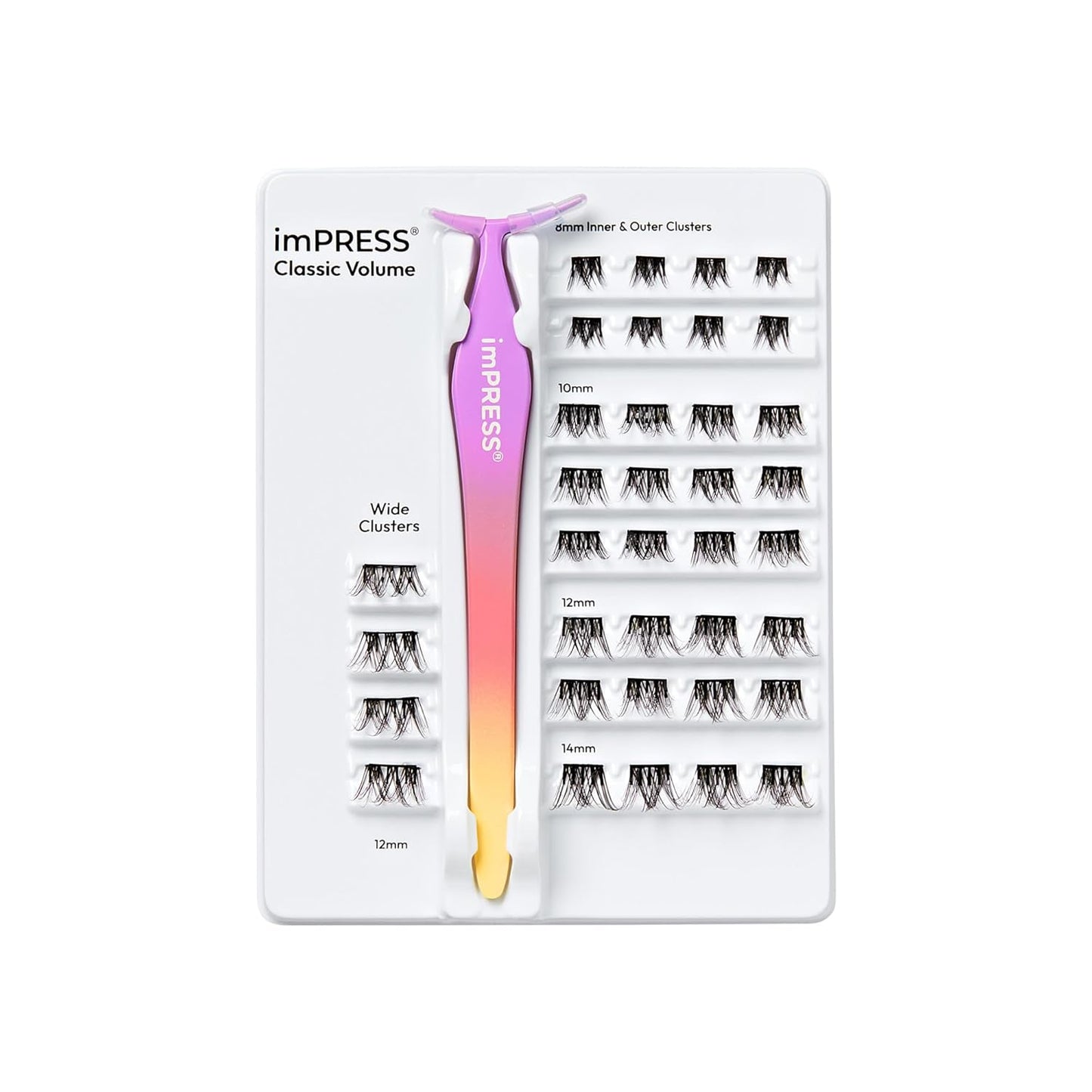Kiss Impress Falsies Self-Adhesive Eyelashes - Glam Volume Lashes, 12mm-14mm, Black, No Glue Needed, 36 Clusters