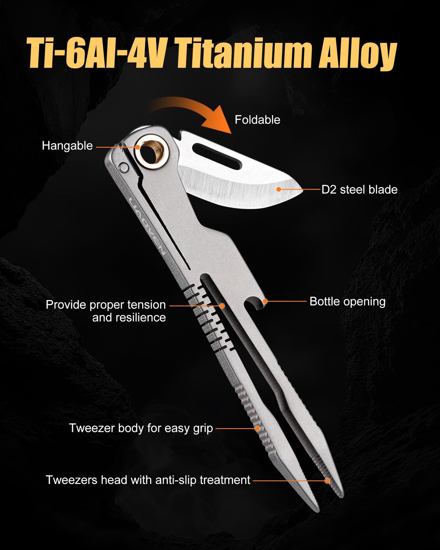 LIAOVEN Titanium EDC Tweezers Tool for Men, Precision Tweezers with Knife Survival Camping Outdoor Travel Garden Plant Splinter Craft Mini Tweezer Tool for Father Gifts