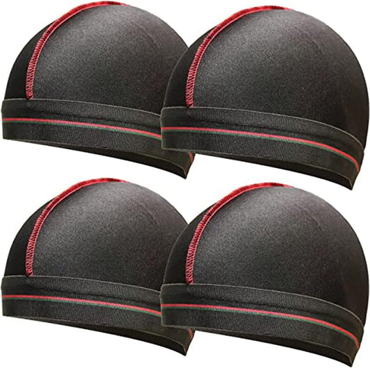 Silky Stocking Cap for Men & Women - Black Compression Wave Cap for 360 Waves | 4-Piece Set