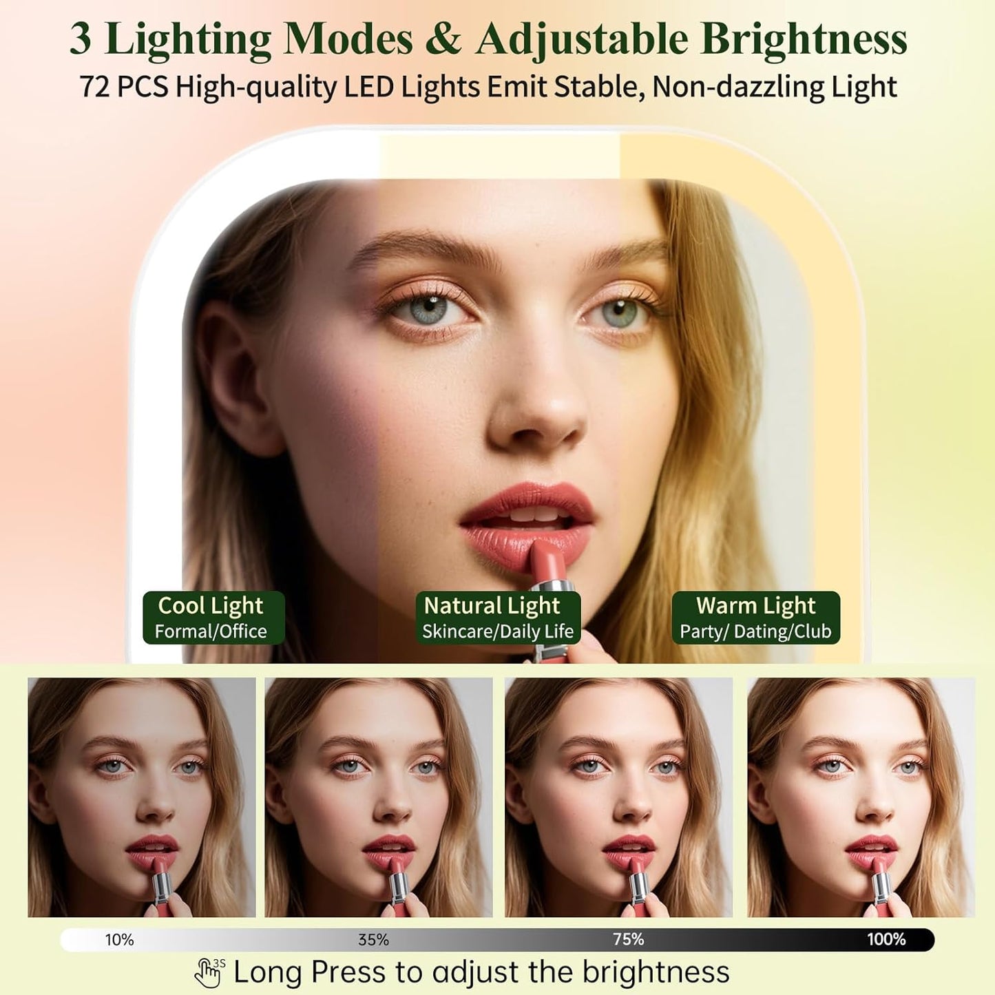 FUNTCH 7" Travel Makeup Mirror - 30X Magnification, Rechargeable Double-Sided Lighted Vanity Mirror with 3 Color Lights & Adjustable Brightness | 300° Rotation, Perfect Gift for Women, White