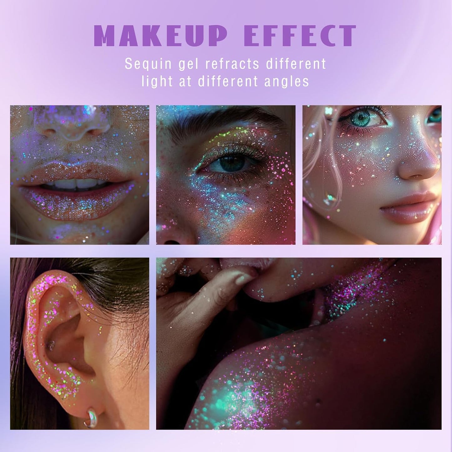HOSAILY Holographic Body Glitter Gel - Color Changing Chameleon Effect | Sparkling Pink, Chunky Mermaid Sequins for Festivals