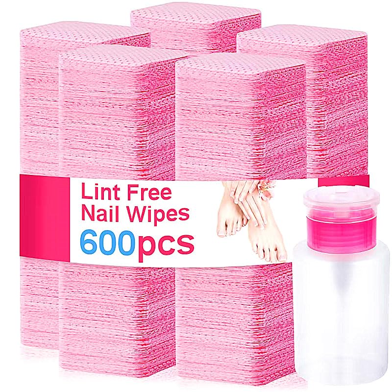 600 PCS Lint Free Nail Wipes & Pump Dispenser for Nail Care