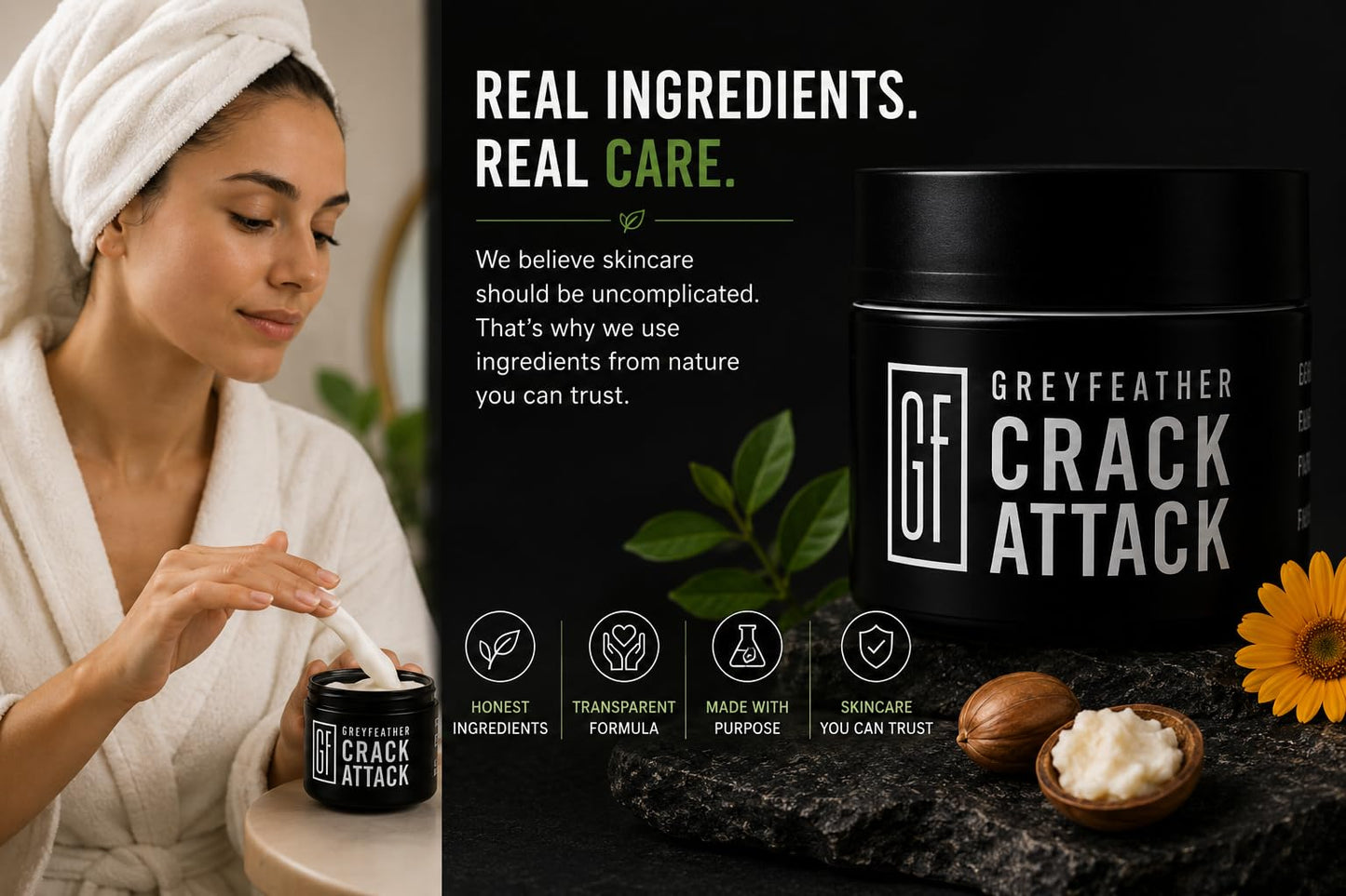 Greyfeather Crack Attack Hand Cream for Dry Cracked Hands – Working Hands Cream Travel Size with Shea Butter & Vitamin E – Non-Greasy Fast Absorbing Intensive Hand Lotion & Moisturizer for Men Women