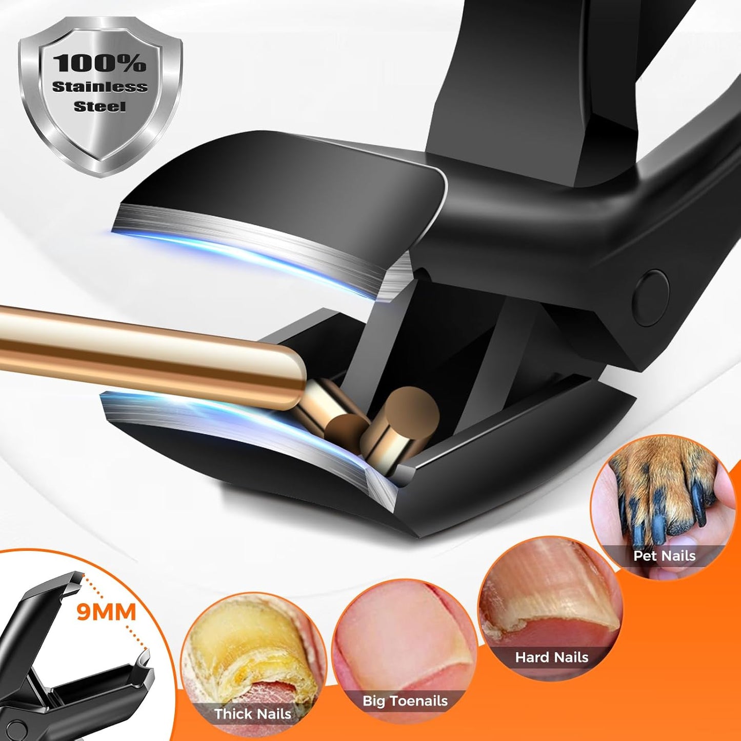Toenail Clippers for Seniors - Heavy Duty Angled Head Large Nail Cutter with Wide Jaw Opening | Long Handle - Black