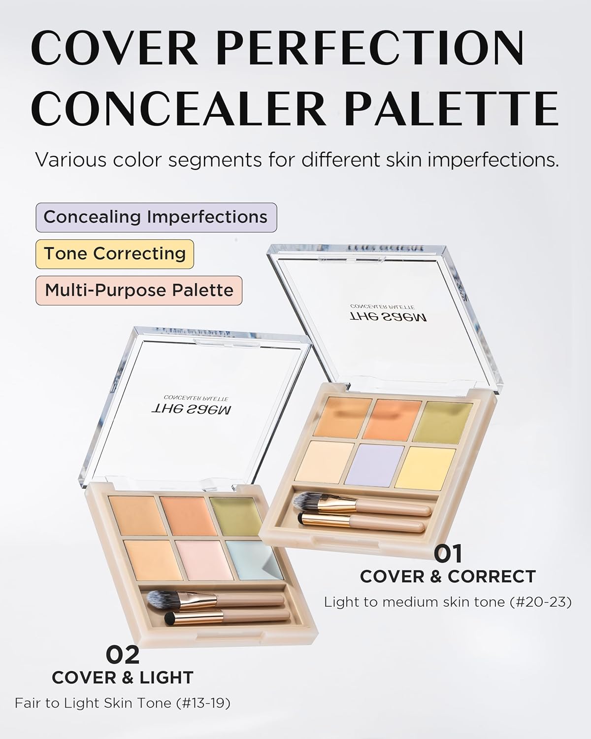 THESAEM Cover Perfection Concealer Palette - 6-Color Multi Concealer for Medium Skin Tones 20-23 | Dual Brush Included