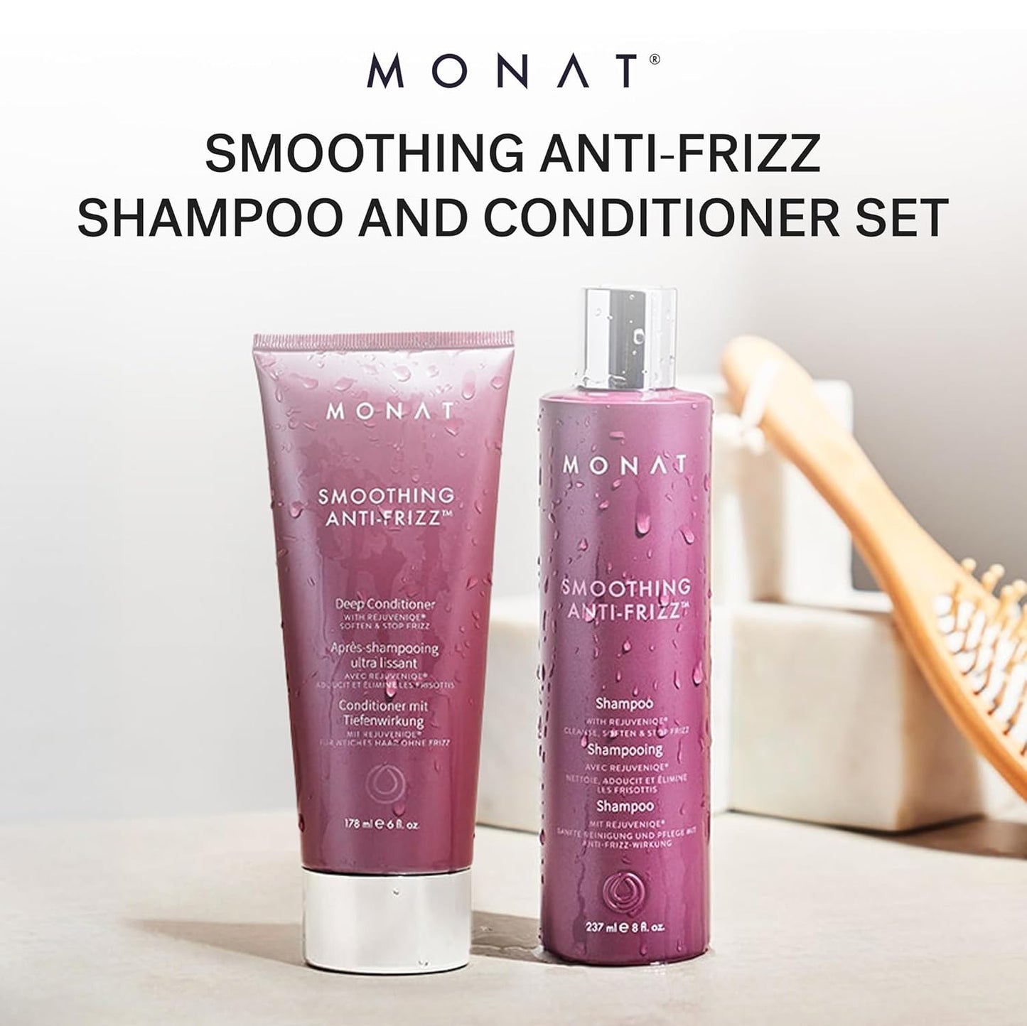 MONAT Smoothing Anti-Frizz Set - Natural Shampoo & Conditioner for Lightweight Frizz Control | Smooth, Shiny Hair