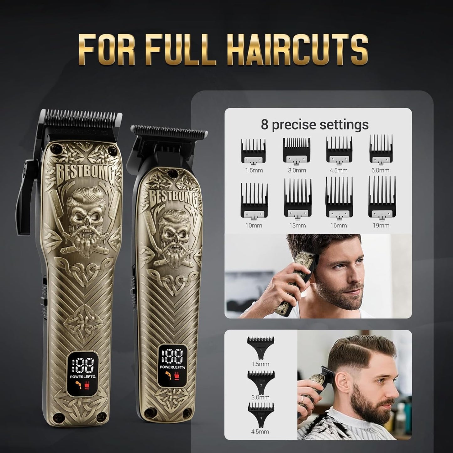 Professional Hair Clippers for Men - Rechargeable Metal T-Blade Beard Trimmer & Shaver Set | LED Display, Bronze