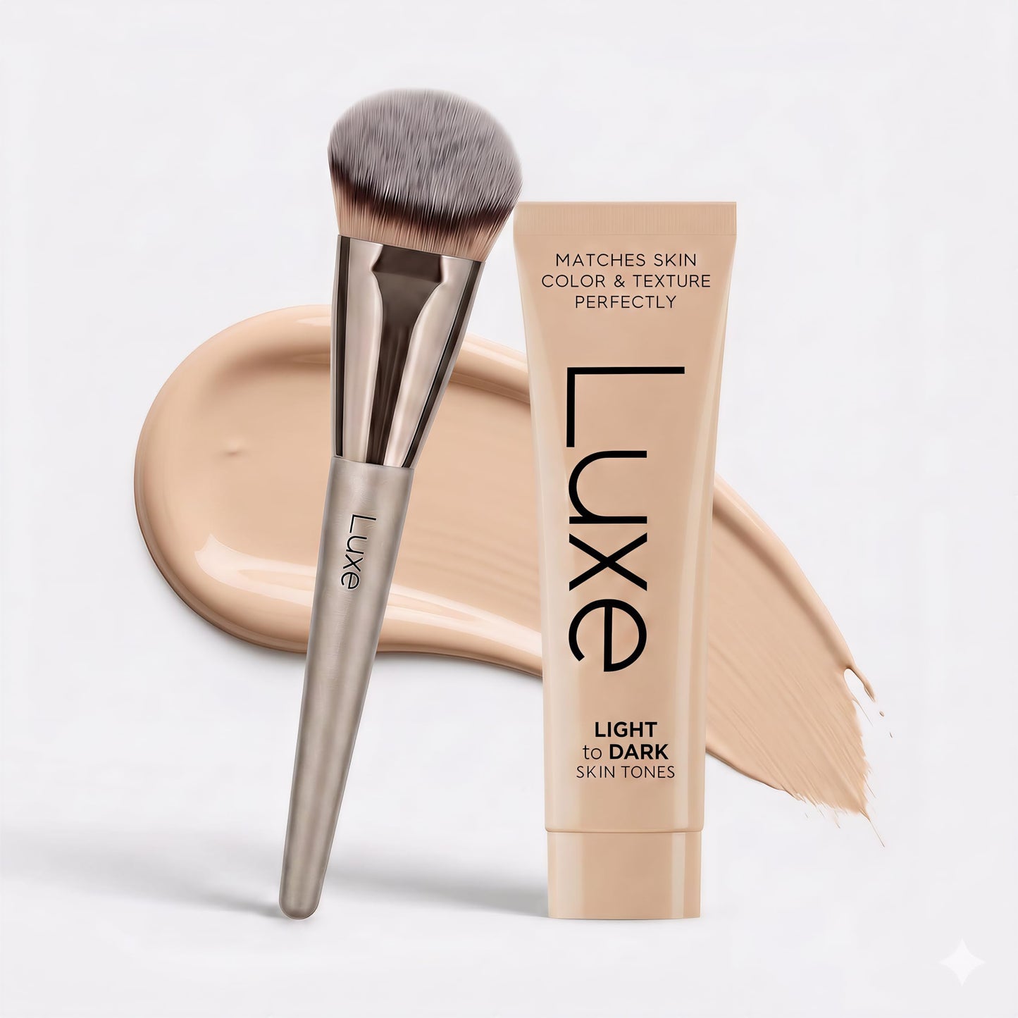 Luxe Changing Foundation for Medium Skin Tone with Essential Brush Set – Smooth, Buildable Coverage – Includes Professional Makeup Brush for Flawless Application