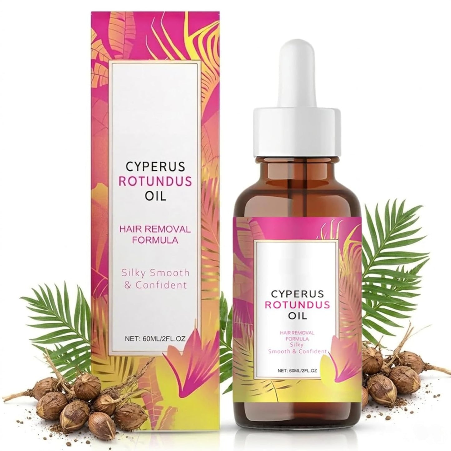 Natural Hair Removal Oil - Cyperus Rotundus Inhibitor for Slower Body Hair Growth | 60ml, All Skin Types