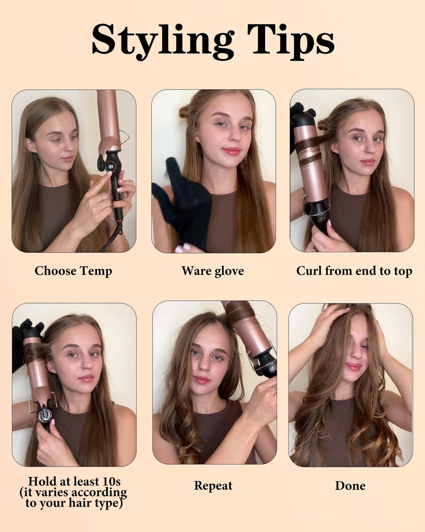 Large Curling Iron 2 Inch, Ceramic Long Barrel Hair Curling Wand, Hair Styling Tool, Dual Voltage, LCD Display, Black