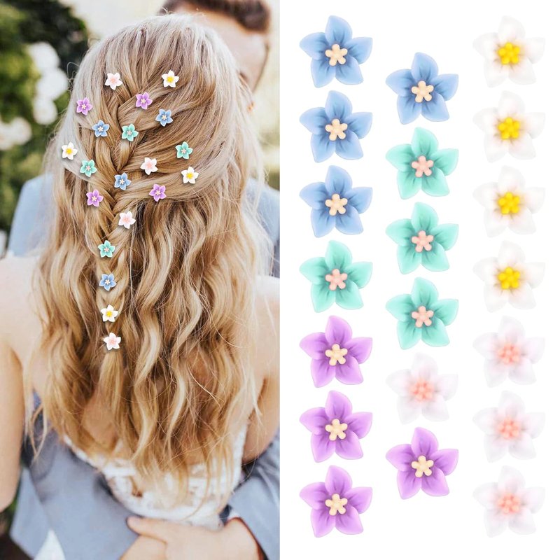 Flower Clips for Girls - 20Pcs Purple Floral Hair Accessories | Small Braided Hair Pins for Toddlers & Flower Girls