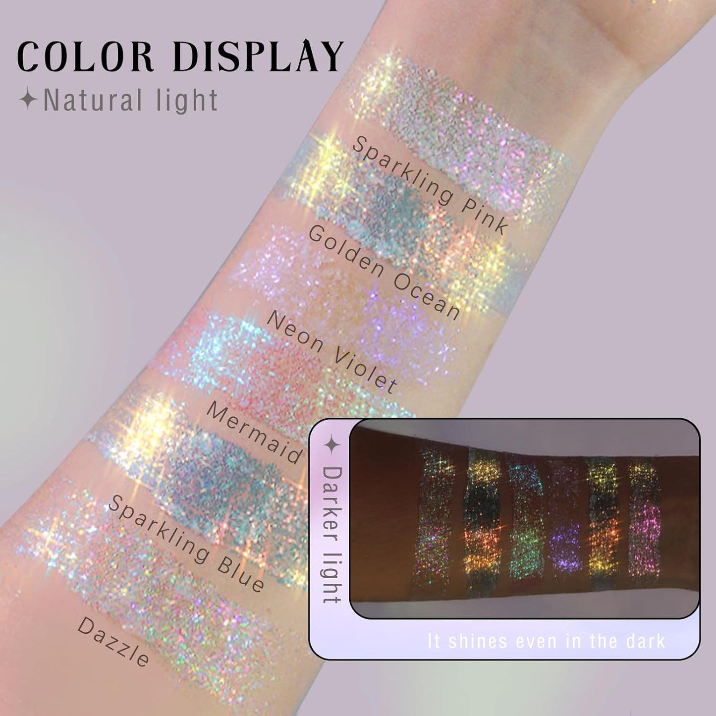Holographic Glitter Gel - Roll-On Body Shimmer for Face & Hair | 2 Colors: Golden Ocean & Neon Violet