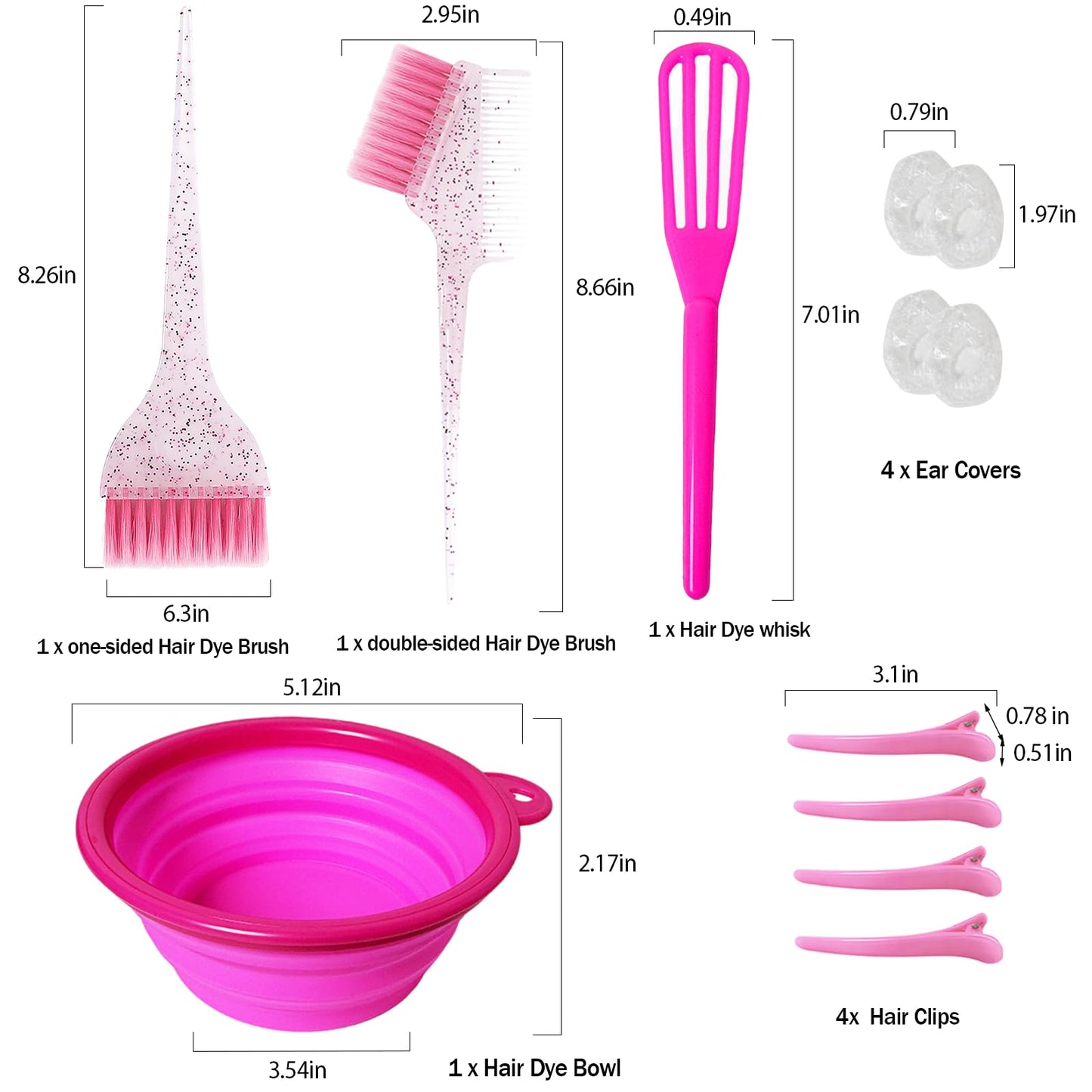 12 pcs Hair Dye Kit Professional Salon Tools with Hair Dye Brush and Bowl Set Hair Bleach Kit,Dye Clips Gloves Ear Covers,for Hairstylist and Women Hair Bleaching Coloring Highlighting Kit (12, pink)