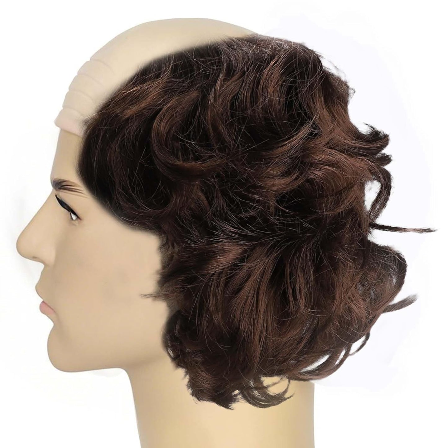 Short Curly Bald Cap Wig | Mad Brown Scientist Costume for Halloween & Cosplay