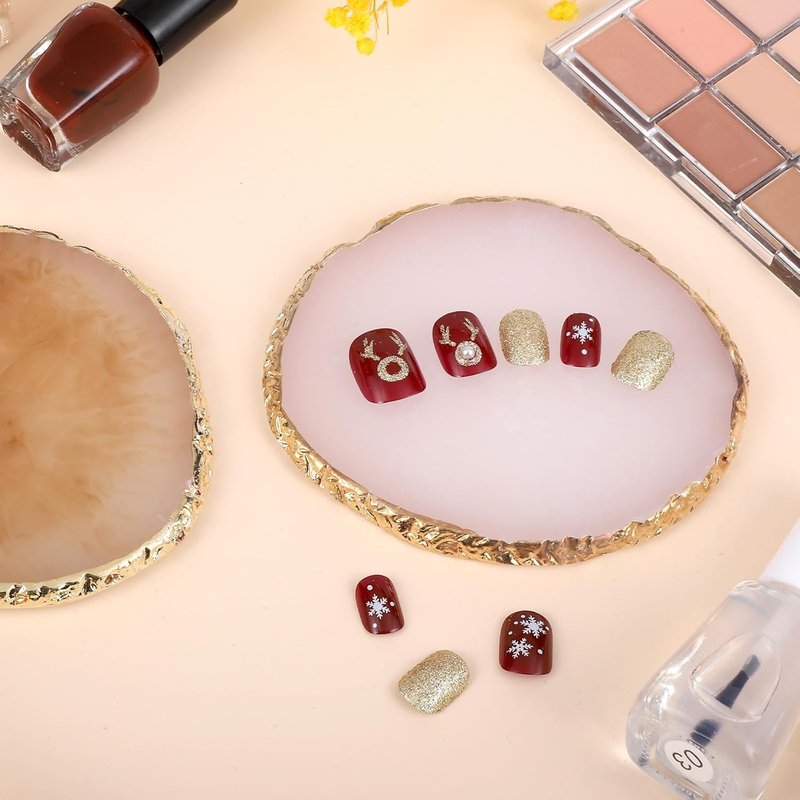 Resin Nail Art Palette Set - 2 Pcs Mixed Color Palettes with Gold Edge | Coffee & White Display