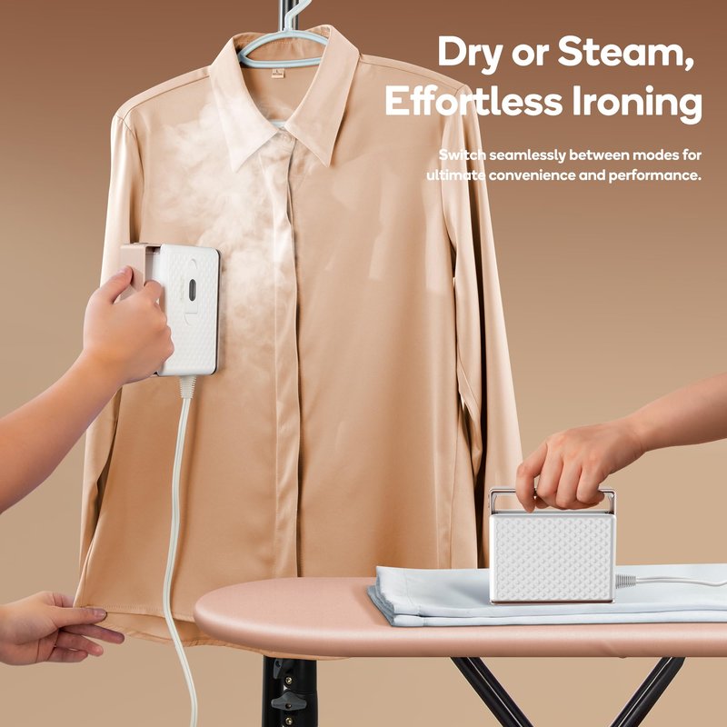 Newbealer Travel Steam Iron for Clothes, Global Voltage 100-240V Handheld Steamer, 293℉ Dry Ironing, Non-Stick Ceramic Soleplate, Horizontal & Vertical Steaming, Auto-off, Silicone Mat & Bag, 1.5 lbs