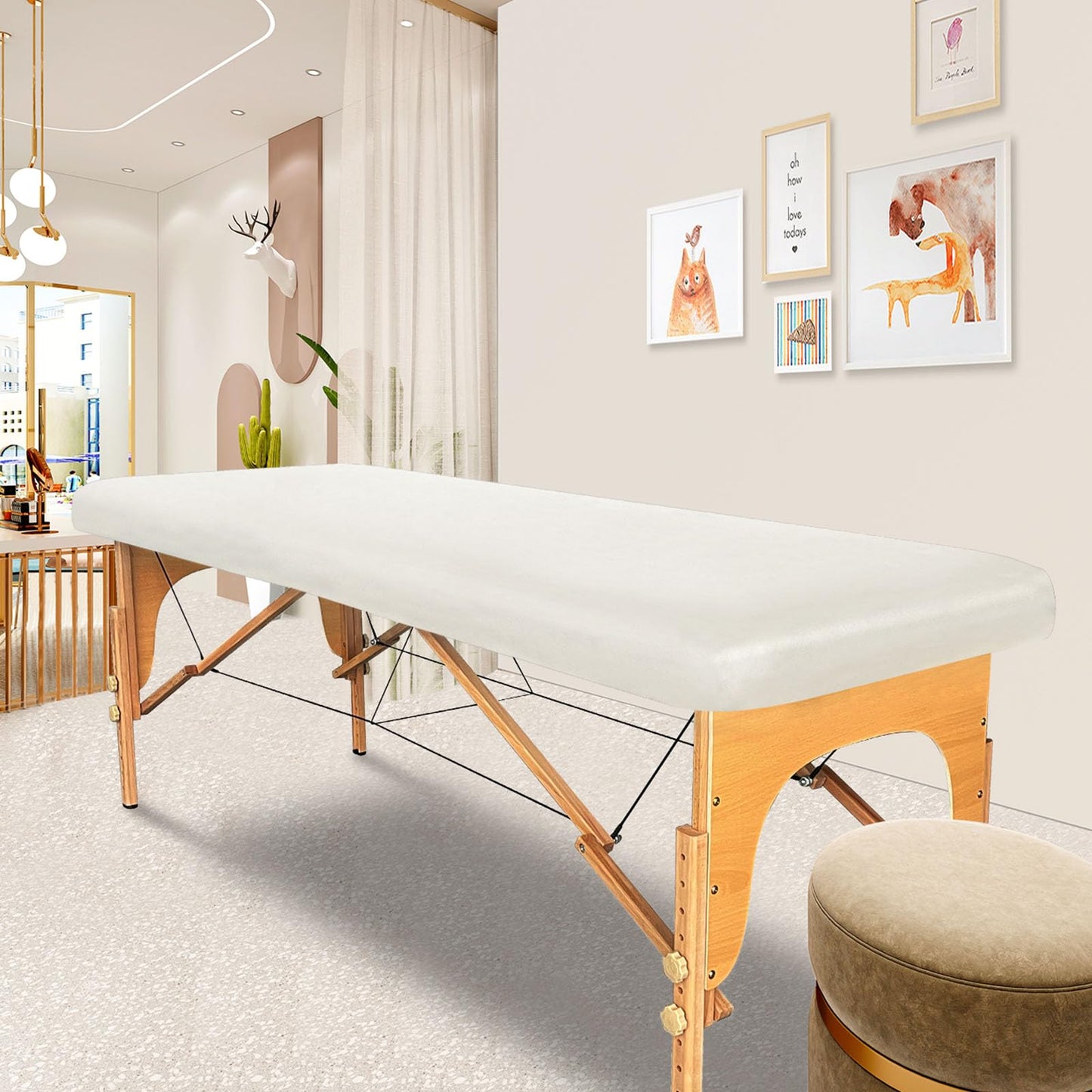 Lufyzora PU Leather Massage Table Cover Waterproof Massage Table Cover Protector Elastic, Odorless & Anti-Wrinkle Wipeable Massage Bed Cover Fitted for 6FT Massage Bed/Spa Bed/Lash Bed (White, 1Pcs)