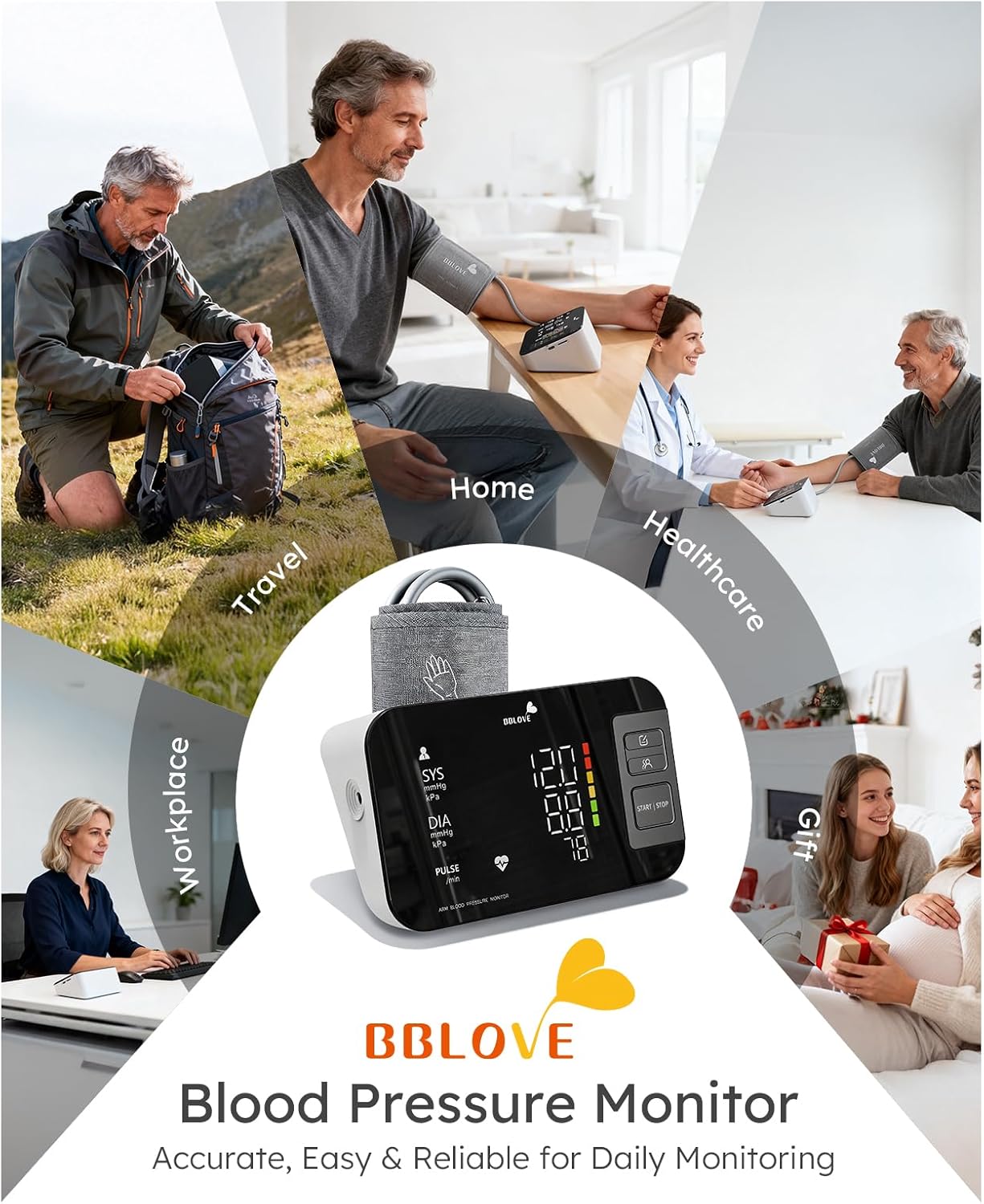 Blood Pressure Monitor - Medical-Grade Accuracy | One-Touch Automatic Measurement, Large LED Display for 2 Users