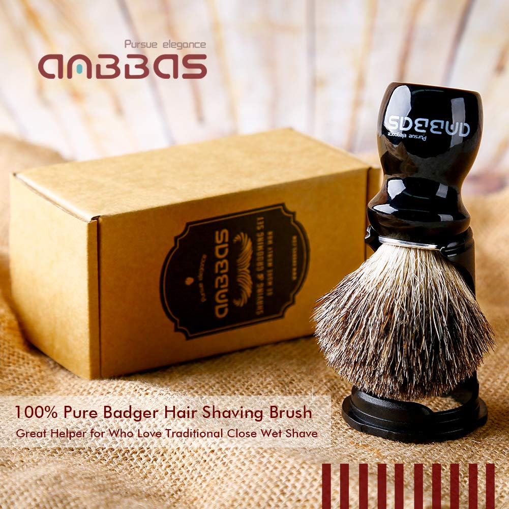 Anbbas Badger Shaving Brush and Stand,Black Wood Handle Brush with Contracted Design Resin Shaving Stand,2in1 Kit for Men Clsoe Shave