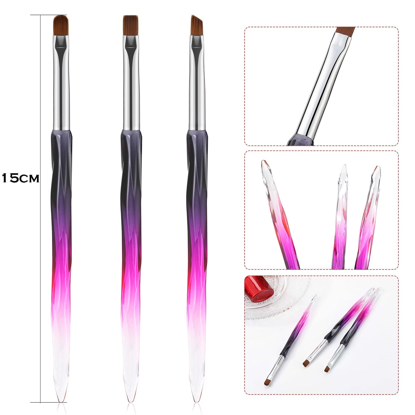 GEMSANVA Nail Art Clean Up Brushes,3PCS Nail Brush For Cleaning Polish Mistakes on the Cuticles,Flat/Oval/Fine Angled Gel Nail Brushes For Nail Art Design Painting and DIY Tools (BLACK PURPLE)