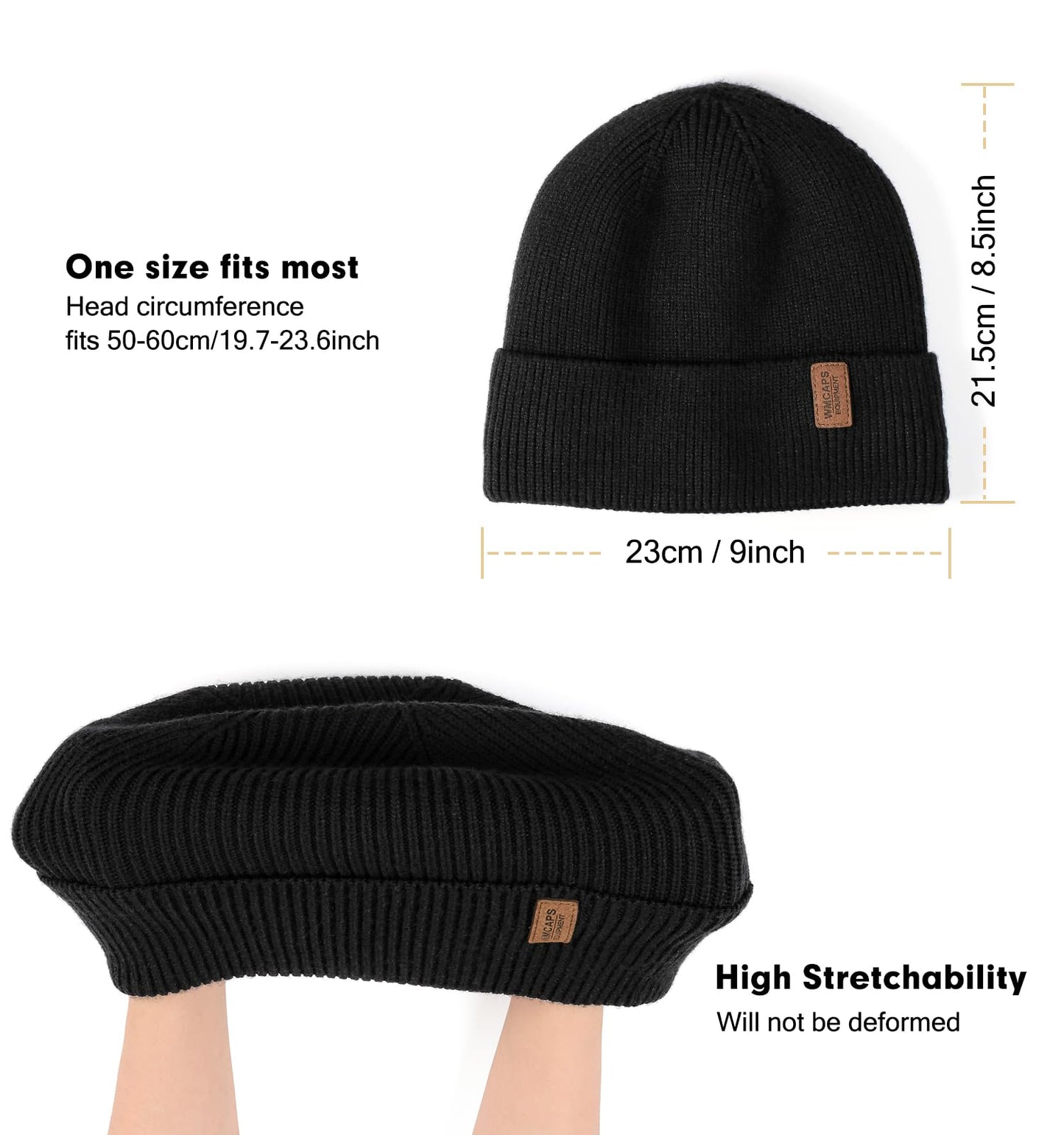 Wmcaps Winter Beanie for Men Women, Fleece Lined Beanie Soft Warm Knit Hat Ski Stocking Cuffed Cap (Black)