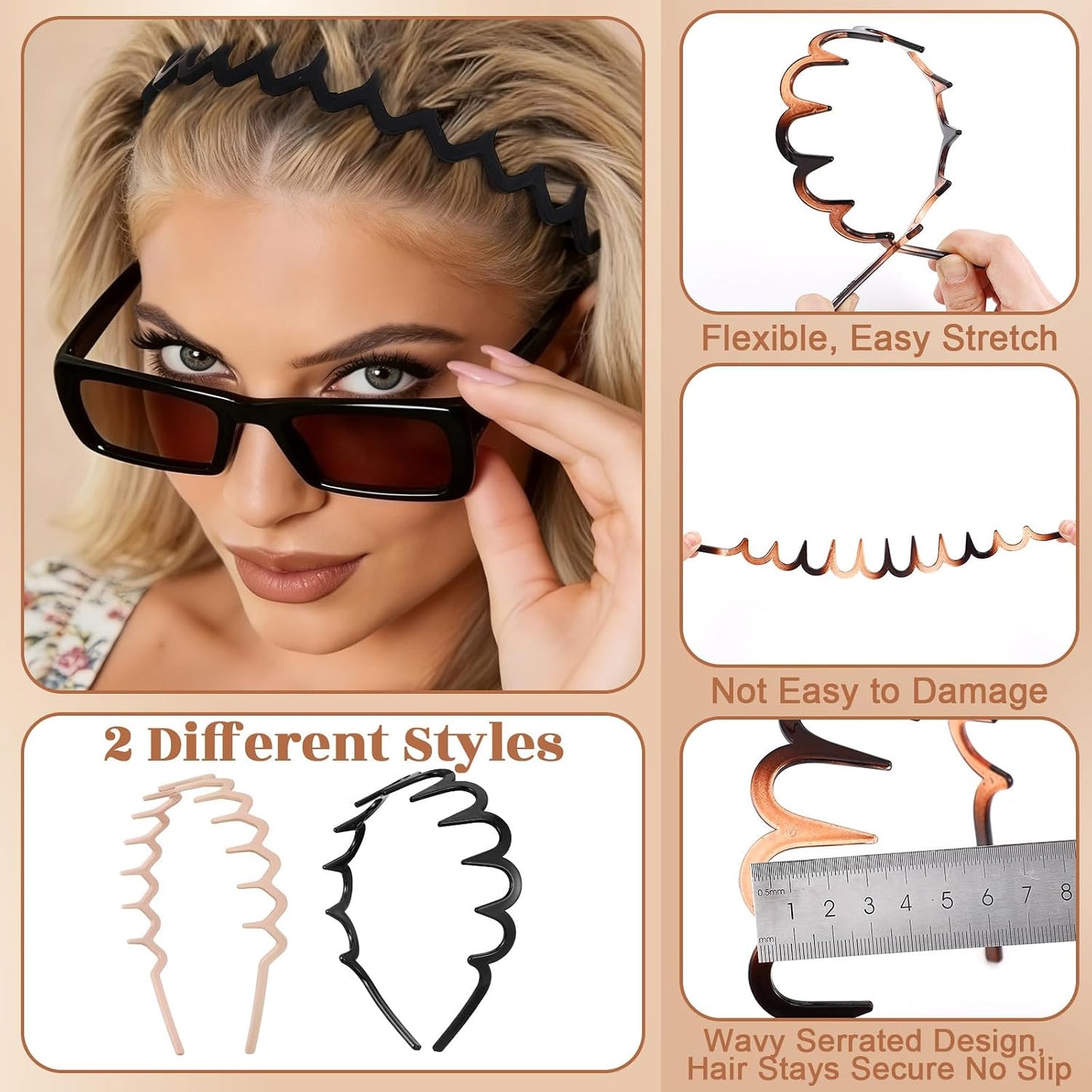 8-Piece Zig Zag Headbands - Trendy Non-Slip Wavy Hair Bands for Daily Styling | 90s Style, Unisex