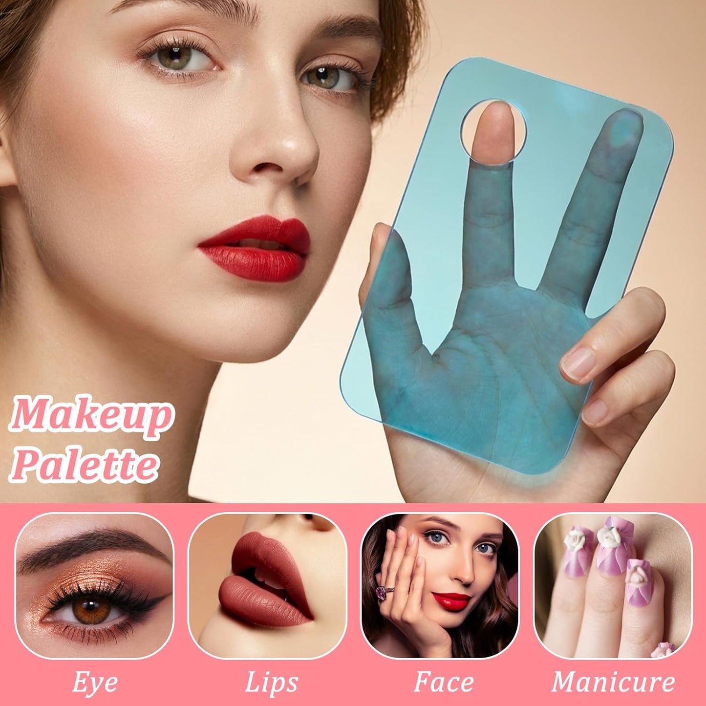 4-Piece Foundation Mixing Palette - Reusable Makeup Tray with Spatula for Foundation, Eyeshadow & Lipstick | Blue & White