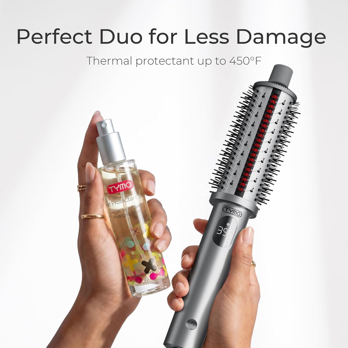 Tymo Stylux Pro Thermal Brush - 1.5 Inch Heated Round Volumizer & Curler | LCD Display, 5 Temp Settings, Dual Voltage, Gray