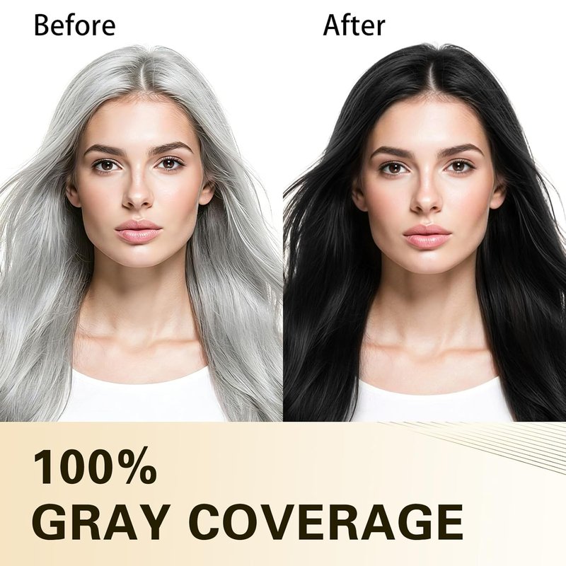 Black Hair Dye Shampoo - 3 In 1 Semi-Permanent Color for Gray Coverage | Natural Black with Argan Oil & Ginseng, 400ml