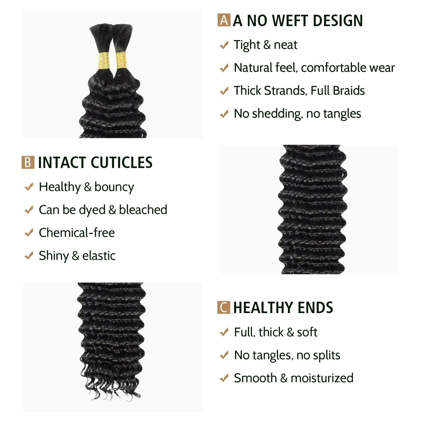 Wequeen 16A Human Braiding Hair Deep Wave 50g 24 Inch 1 Bundles/Pack 100% Unprocessed Brazilian Virgin Hair No Weft Bulk Human Hair for Braiding Curly Hair Extensions for Boho Braids,Natural Black