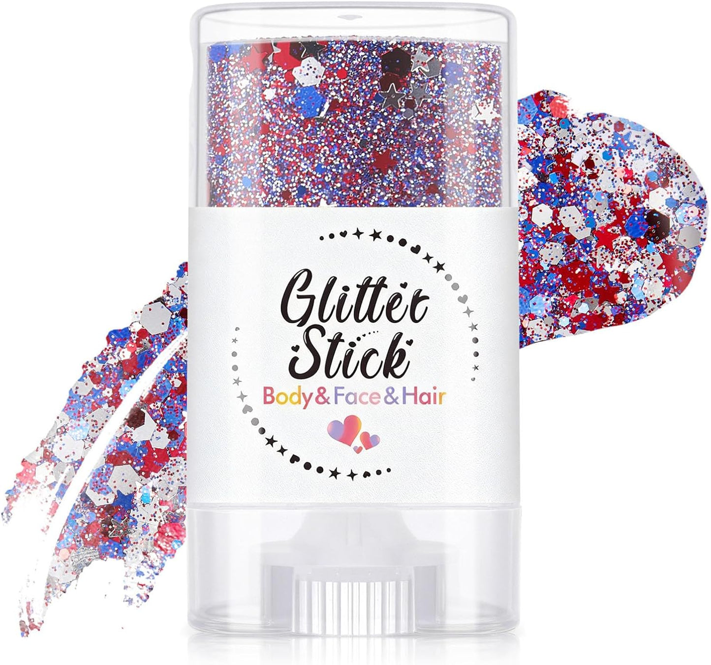 Red White Blue Hair Glitter Stick | Face & Body Paint for Fourth of July Makeup & Decorations