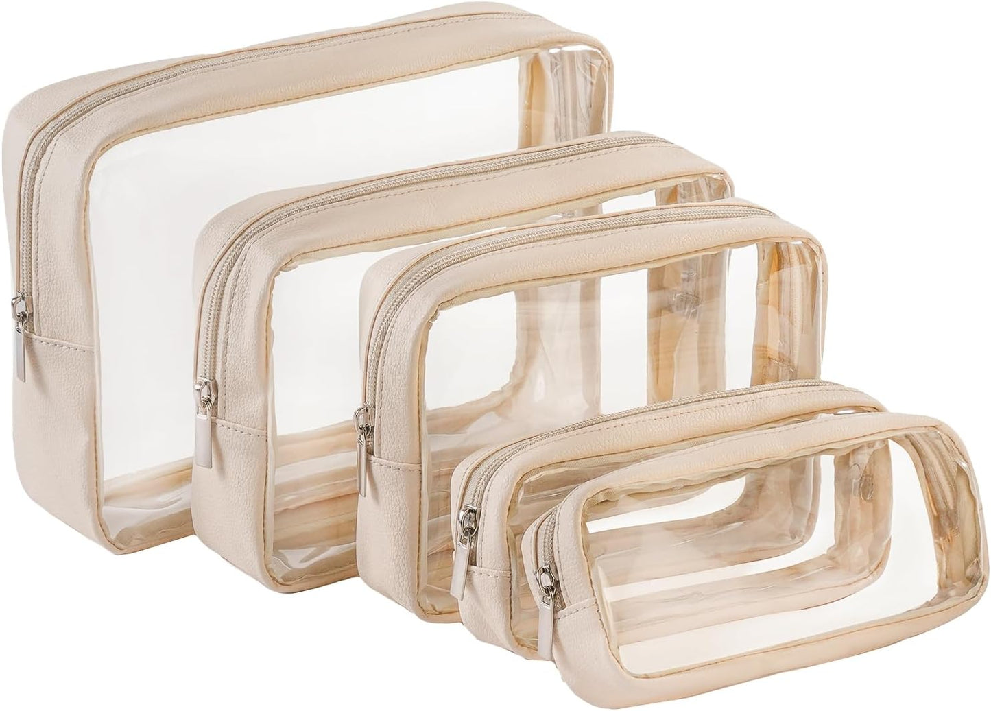 TSA Approved 5-Piece Diaper Bag Organizer Set - Clear Waterproof TPU Travel Packing Cubes for Baby (Pink Leather)