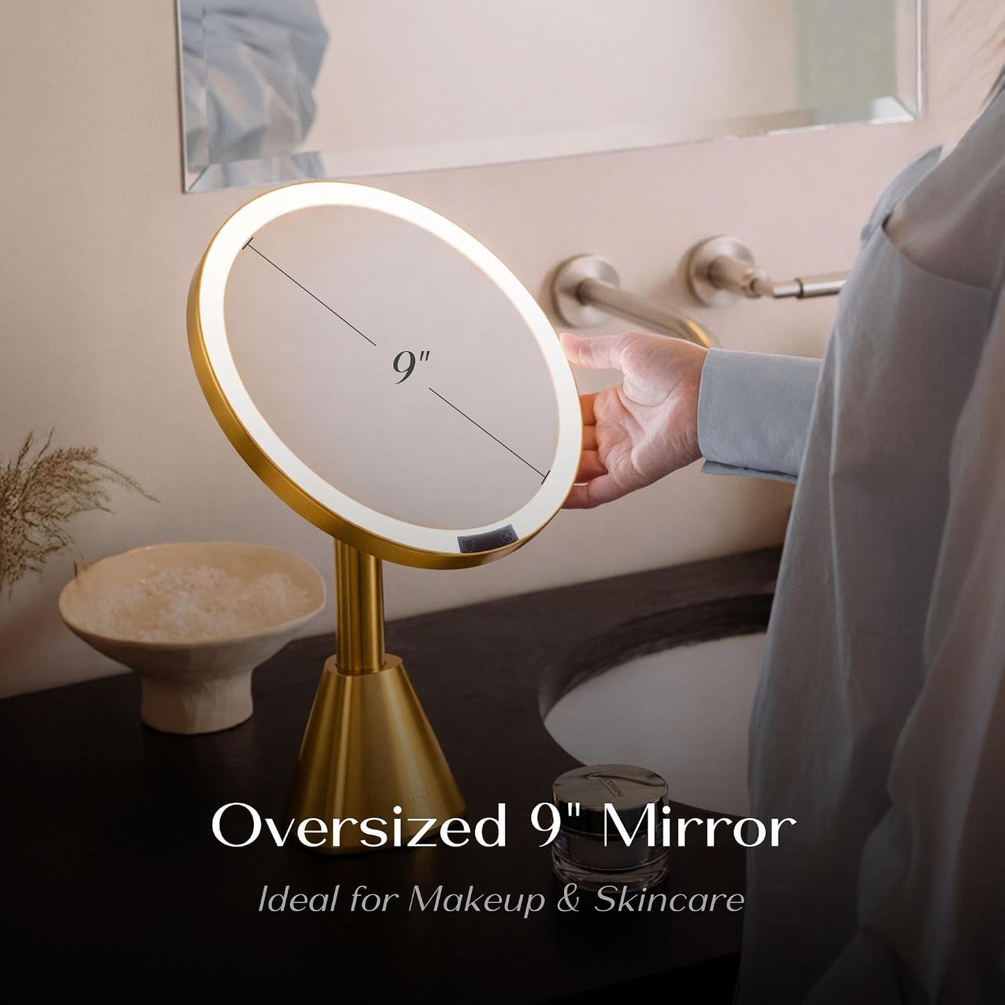 Lighted Makeup Mirror with 5X Magnification - Rechargeable LED Vanity Mirror, Adjustable Lighting (3200K–6500K), 1000 Lux Brightness, Gold