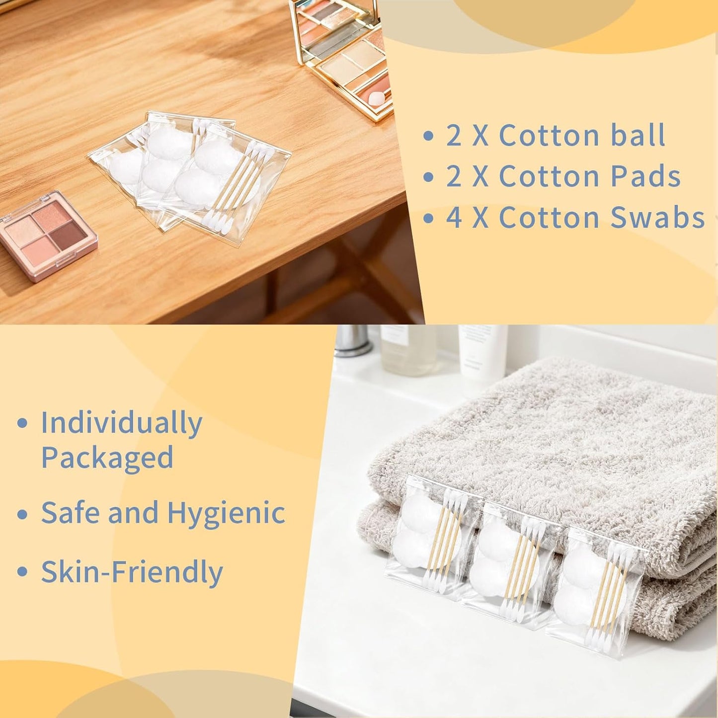 Travel Cotton Swabs Set - Portable Hotel Vanity Kit with Cotton Balls & Rounds | 50 Individually Wrapped Pieces