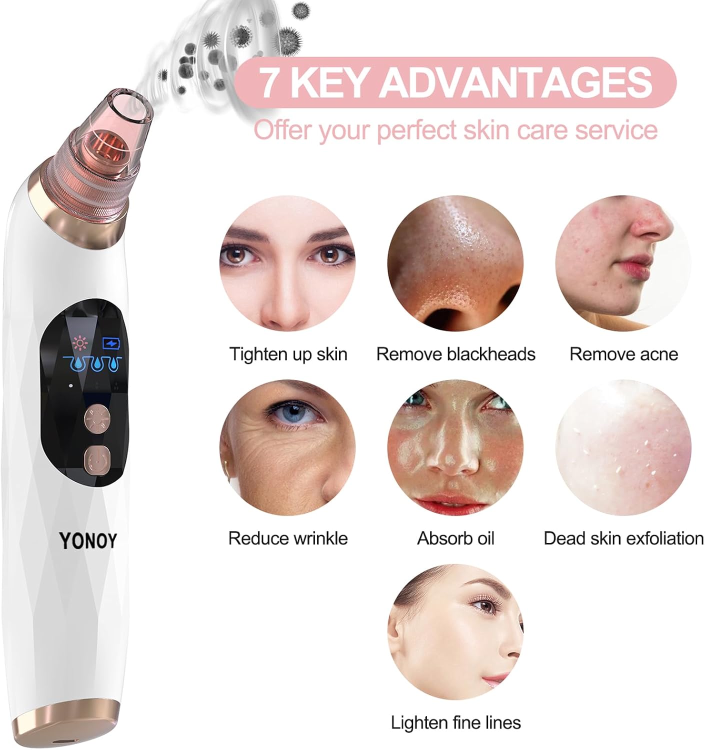 Blackhead Remover Pore Vacuum - Electric Face Cleaner with Hot Compress & 5 Suction Heads | LCD Screen