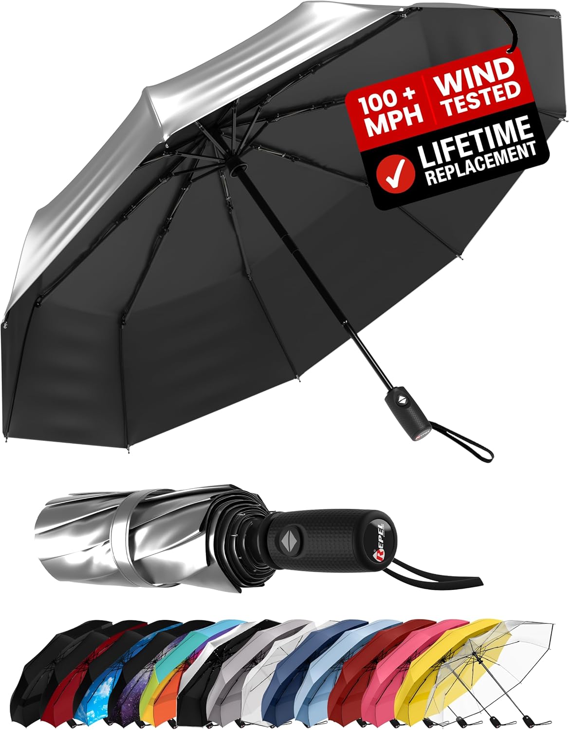 Windproof Travel Umbrella - Compact Auto Folding Design | Withstands 100MPH Winds, Durable & Lightweight for Men & Women