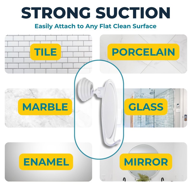 HONEYBULL Fogless Shower Mirror with Suction Mount & Swivel – Anti-Fog Acrylic Bathroom Mirror for Shaving – Built-in Razor Holder, Easy Install, Home Shower Accessory (White)