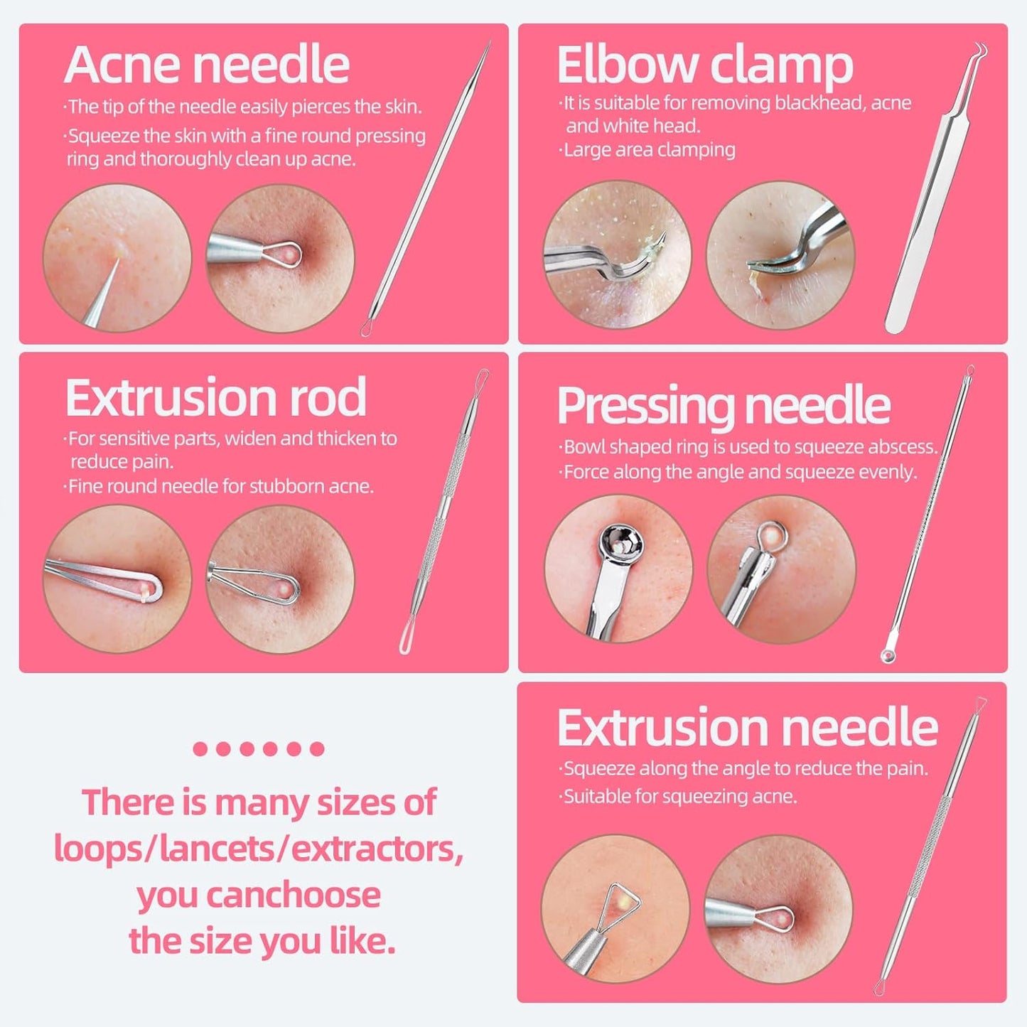 Blackhead Remover Tool Kit - 8-Piece Comedones Extractor & Eyebrow Trimmer with 5X Magnifying Mirror | Silver